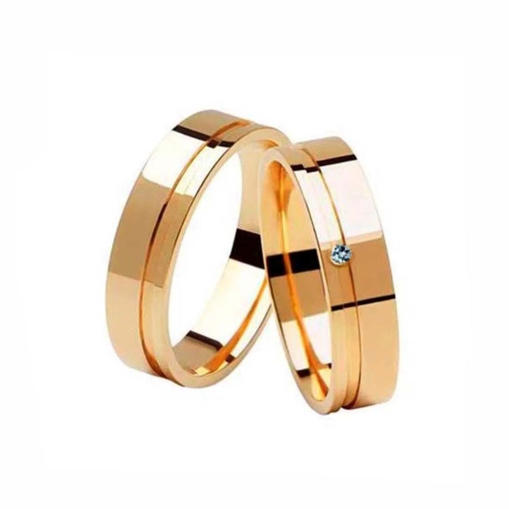 Aliança de casamento em ouro18k Reta com friso - PAR - OROS