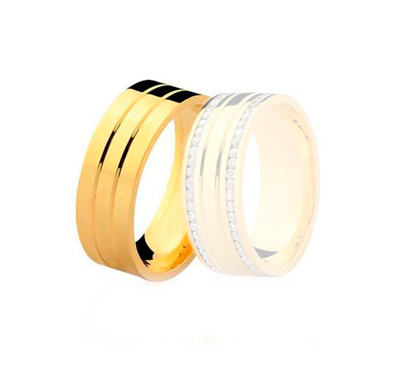 Aliança ouro18k Reta com pedras em cravação trilho - MASCULINA - OROS