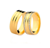 Aliança de casamento em ouro18k Reta com pedras em cravação trilho - PAR - OROS