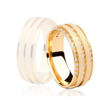 Aliança Ouro18k Reta Com Acabamento Fosco Diamantado - Feminina - OROS