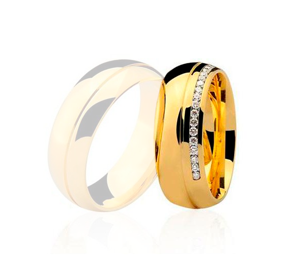 Aliança Ouro 18k Abaulada Com Cravação No Trilho - Feminina - OROS