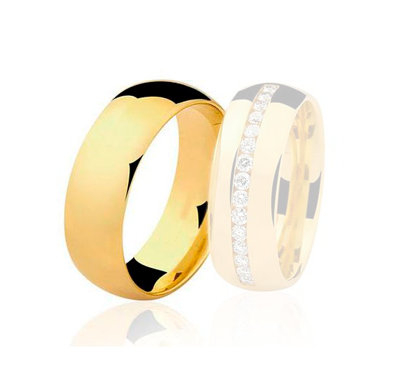 Aliança Ouro 18k Abaulada Com Pedras em Cravação Trilho - Masculina - OROS