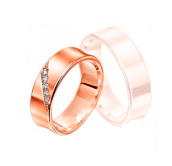 Aliança Ouro 18k Semi Côncava Com Pedra Diagonal - Feminina - OROS