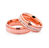 Aliança de casamento em ouro18k Reta com cravação no trilho - PAR - OROS