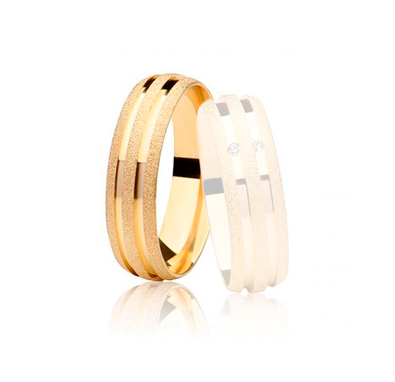 Aliança Ouro 18k Semi Abaulada Com Acabamento Fosco Diamantado - Masculina - OROS