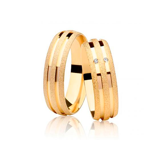 Aliança de casamento em ouro18k Semi abaulada com acabamento fosco diamantado - PAR - OROS