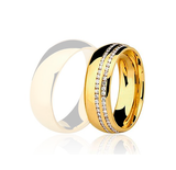 Aliança Ouro 18k Abaulada Com Pedras Cravação Trilho - Feminina - OROS