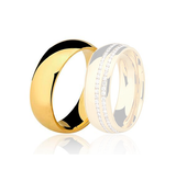 Aliança Ouro 18k Abaulada Com Pedras Cravação Trilho - Masculina - OROS