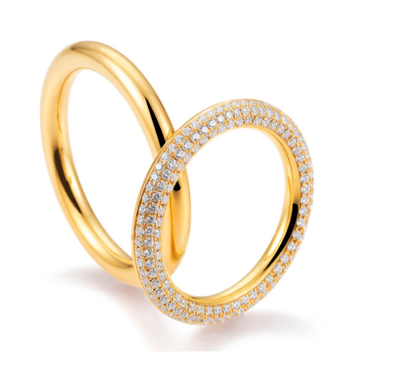 Aliança de casamento em ouro18k  Alta com pedras na borda -PAR - OROS