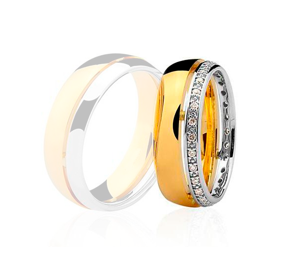 Aliança Bodas Ouro18k Abaulada Com Corte Vazado - Feminina - OROS