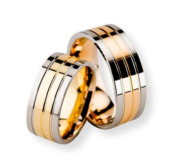 Aliança de Bodas em ouro18k Reta três cortes - PAR - OROS