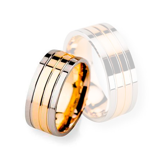 Aliança BODAS ouro18k Reta três cortes - Feminina - OROS