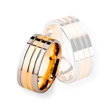 Aliança BODAS ouro18k Reta três cortes - Feminina - OROS