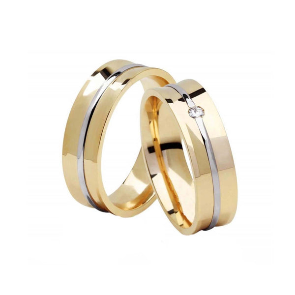 Aliança de Bodas em ouro18k Côncava com fio de ouro branco - PAR - OROS