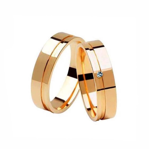 Aliança de casamento em ouro18k Reta com friso - PAR - OROS