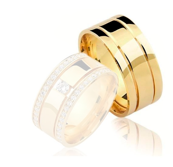 Aliança ouro18k Reta com corte vazado - MASCULINA - OROS