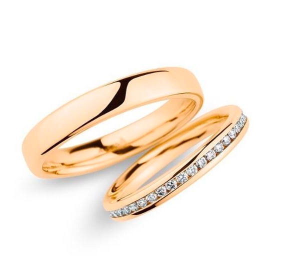 Aliança de casamento em ouro18k  Reta com cravação trilho PAR - OROS