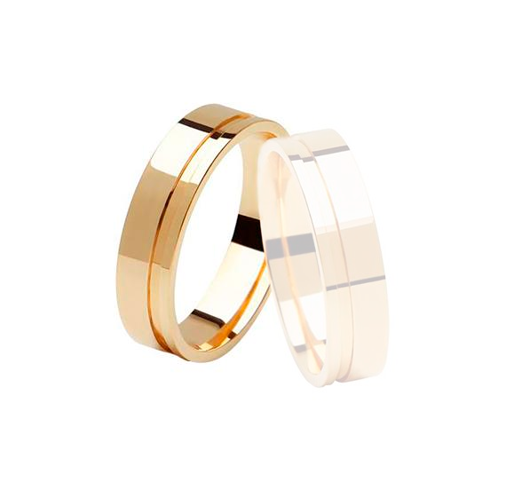 Aliança Ouro 18k Reta Com Corte - Masculina - OROS