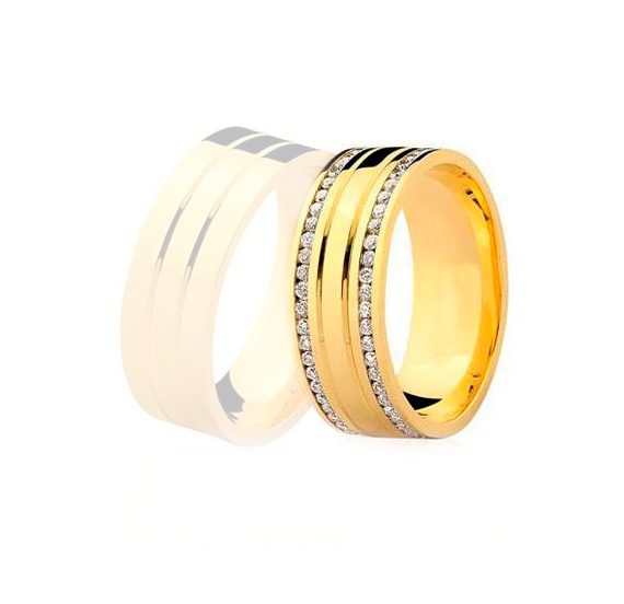 Aliança Ouro18k Reta com pedras em cravação trilho - FEMININA - OROS