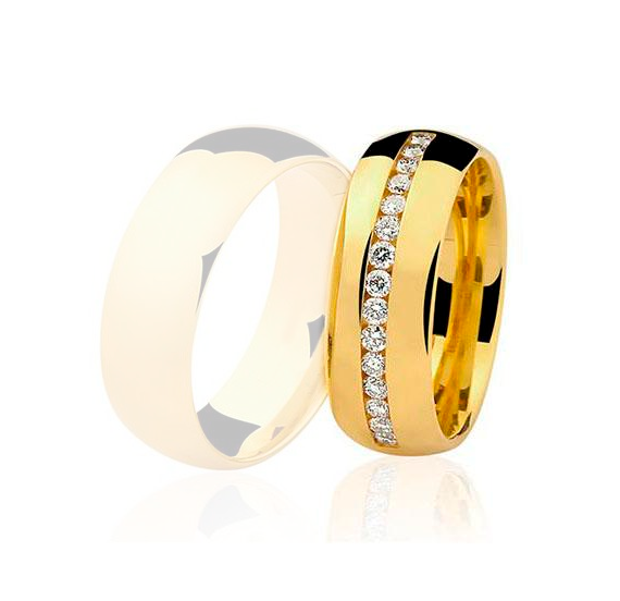 Aliança Ouro 18k Abaulada Com Pedras Em Cravação Trilho - Feminina - OROS