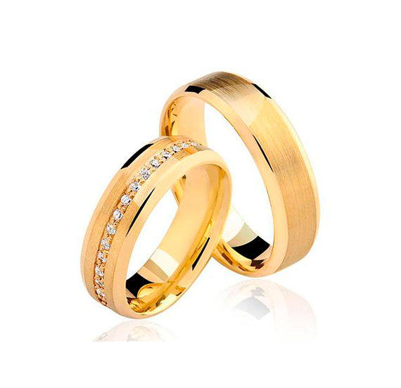 Aliança de casamento em ouro18k Chanfrada com acabamento fosco - PAR - OROS