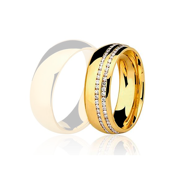 Aliança Ouro 18k Abaulada Com Pedras Cravação Trilho - Feminina - OROS