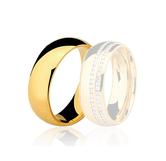 Aliança Ouro 18k Abaulada Com Pedras Cravação Trilho - Masculina - OROS