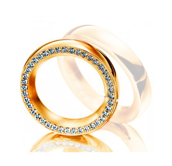 Aliança Ouro 18k Semi Abaulada Com Pedra Na Borda - Feminina - OROS