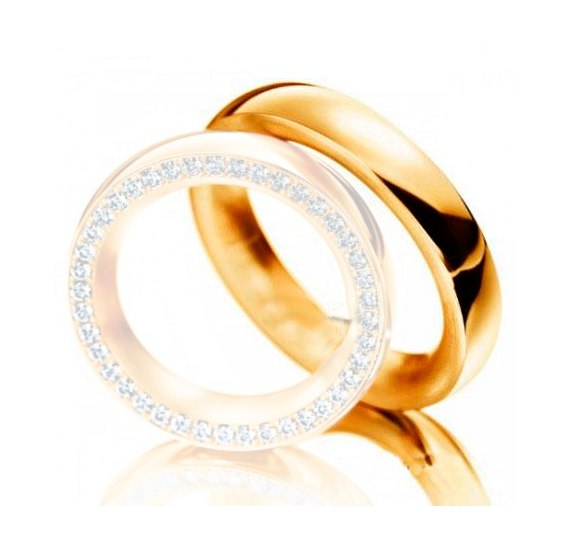 Aliança Ouro 18k Semi Abaulada Com Pedra Na Borda - Masculina - OROS