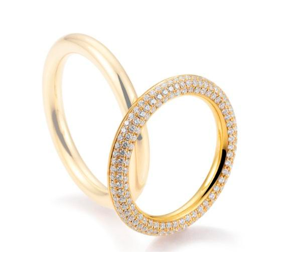 Aliança ouro18k Alta com pedras na borda - FEMININA - OROS