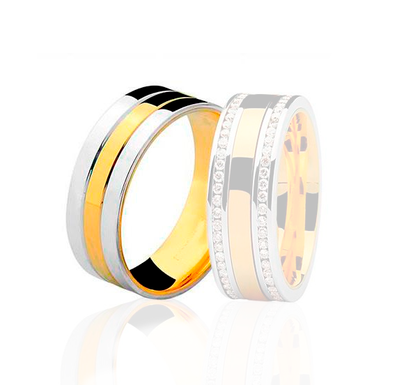 Aliança Bodas Ouro18 k Reta Com Cravação No Trilho - Masculina - OROS