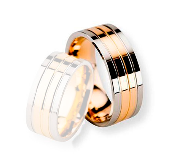 Aliança Bodas Ouro 18k Reta Três Cortes - Masculina - OROS